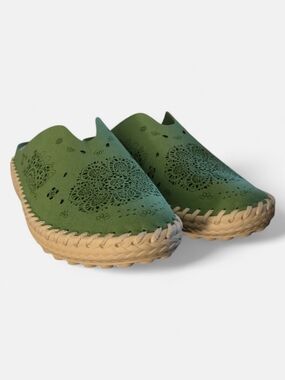 bernie mev. Olive Green Laser-Cut Slip-On Clogs